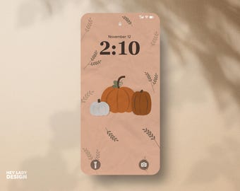 Fondo de pantalla de calabaza otoñal para iPhone / Fondo de pantalla para teléfono con estética bohemia otoñal acogedor / Pantalla de bloqueo móvil de Acción de Gracias / Arte digital ilustrado