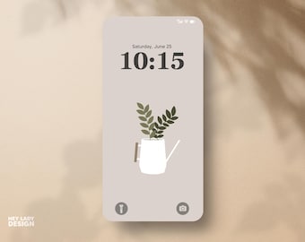 Fondo de pantalla de regadera para iPhone / Fondo de pantalla moderno ilustrado para amantes de las plantas / Pantalla de bloqueo con arte vegetal digital / Descarga instantánea