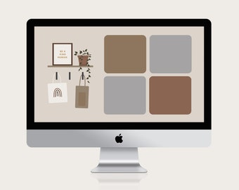 Organizador de escritorio Boho Shelf / Fondo de pantalla de computadora neutral moderno / Fondo de computadora mínimo / Descarga instantánea