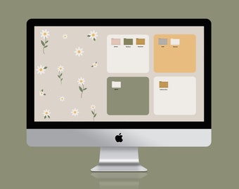 Organizador de fondos de escritorio Spring Daisy + Iconos de carpetas a juego / Minimalista amarillo y neutro / Proporciones 16x10 16x9