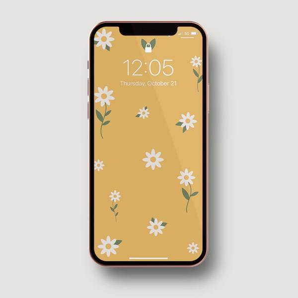 Yellow Spring Daisy Flower iPhone Wallpaper, White Flowers, Modern Floral iPhone Background, Minimalist Flower Lock Screen, Instant Download
