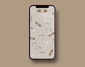 Fondo de pantalla para iPhone de un trabajador de la salud encantador / Pantalla de bloqueo del teléfono con curita y estetoscopio / Fondo de pantalla para móvil de la escuela de enfermería / Arte para que te mejores pronto