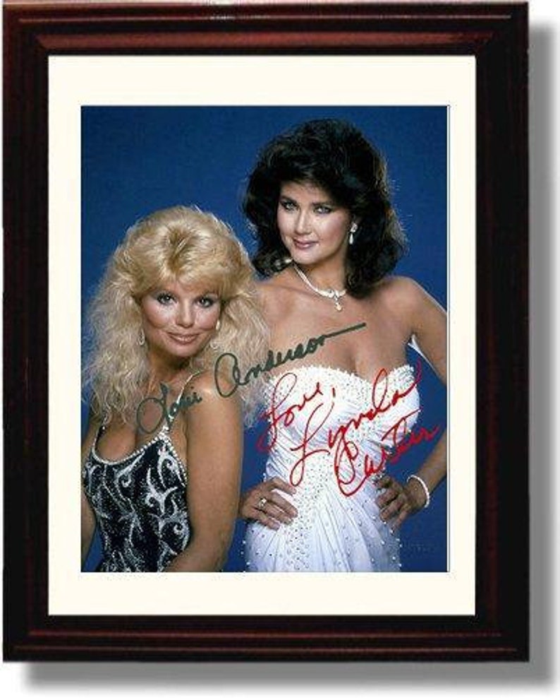 Portrait 8x10 Print Framed Lynda Carter and Loni Anderson Autograph Replica Print