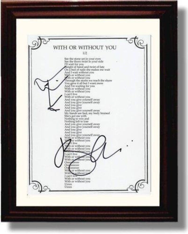 Framed Bono Lyrics Autograph Replica Print 8x10 Print