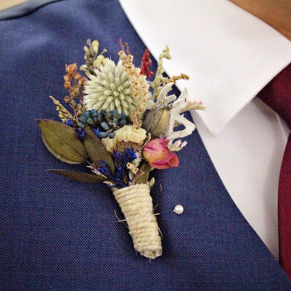 Wedding Boutonnières Globe Thistle Dusty Blue