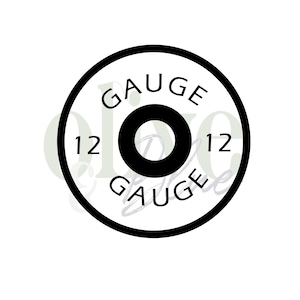 Può includere: Un indicatore nero e bianco con il testo "GAUGE" e "12 GAUGE" attorno a un cerchio nero.
