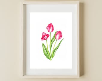 Watercolor Tulips Print: Botanical Spring Wall Art (Digital Download)