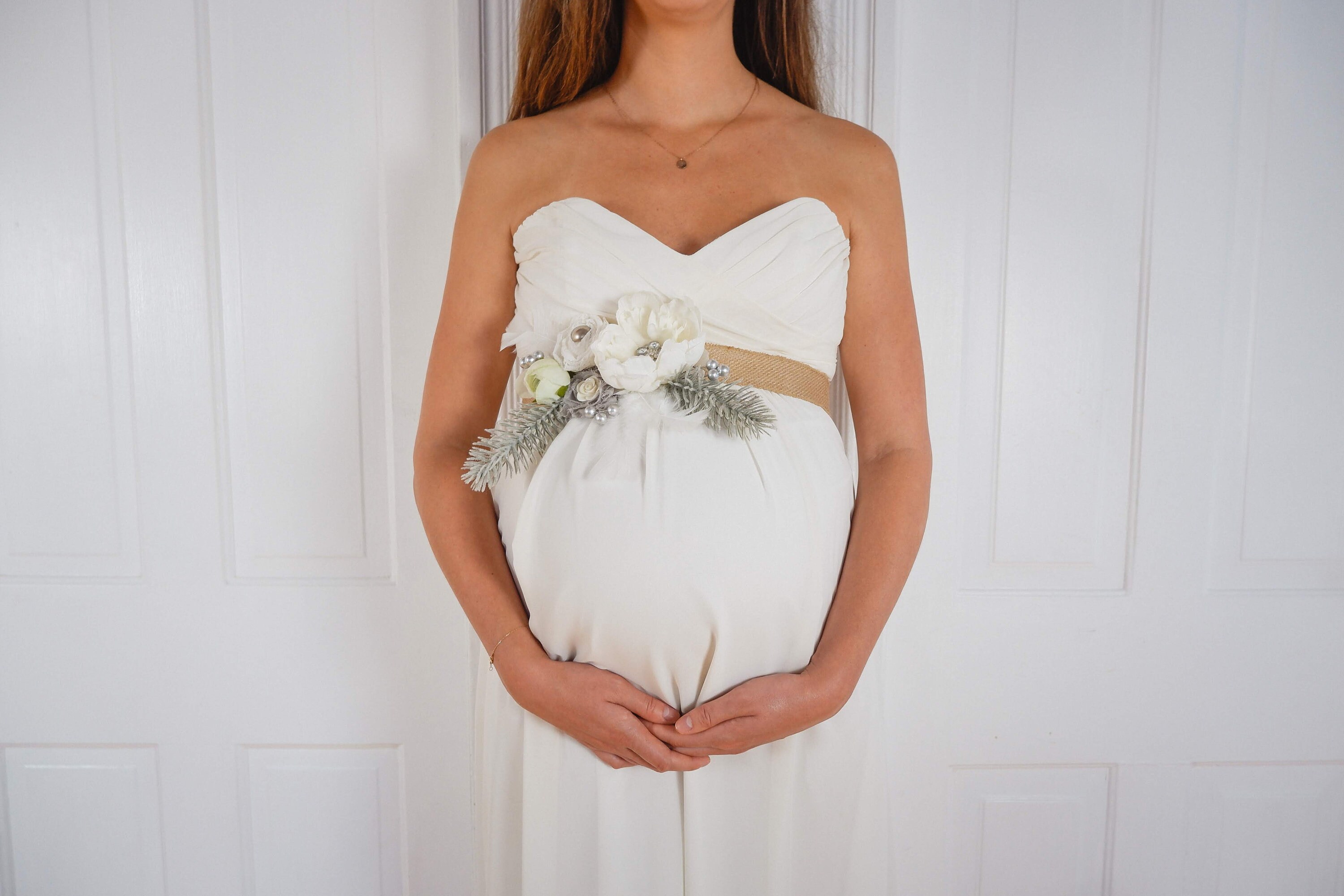 Belly Corsage Maternity Ribbon Belly Band White Silver Winter Etsy