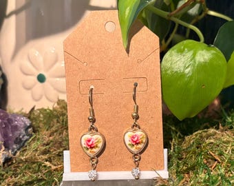 Vintage Rose Heart Earrings