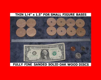 Thin Small Solid Oak Fine Sanded Discs Rounds Circles Bases 1/4"x 1-1/2" Miniatures Figures