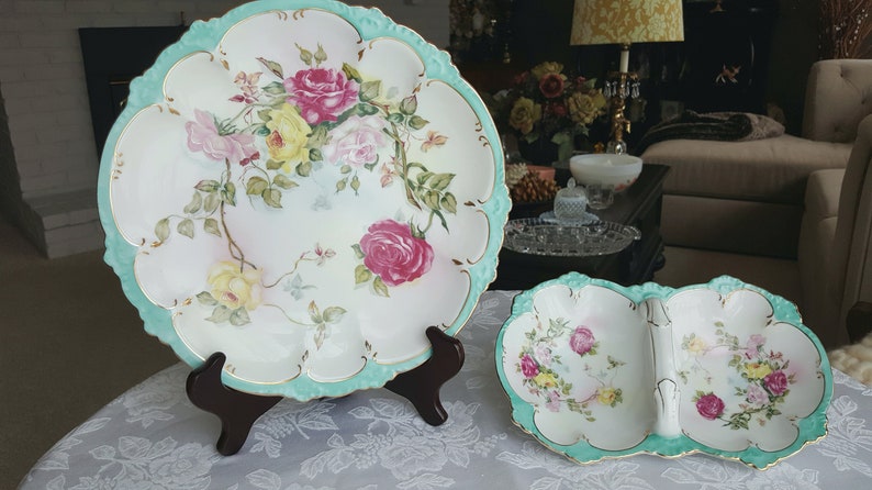 RARE Vintage Lefton Cake Plate /& CandyPickle Dish Set