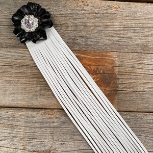 Leather Black Carnation with White Fringe