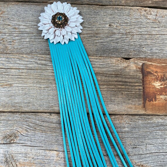 Leather White Daisy With Turquoise Fringe - Etsy