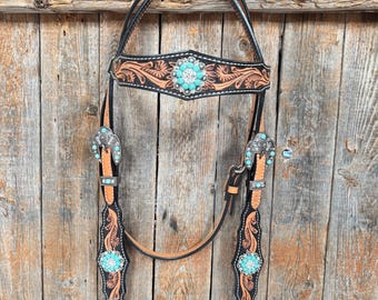 Têtière Western Cuir Marron Aledo – Bling Crocodile Thunderbird – Neuve