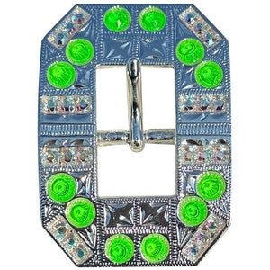 Neon Green and AB Bright Silver European Crystal Square Cart Buckle