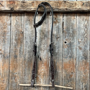 Floral Scalloped Dark Oil One Ear Headstall / Bridle
