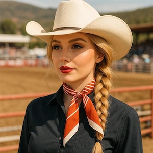 Burnt Orange and Cream Western Skinny Mini Wild Rag Scarf / Cowgirl Necktie #TW110
