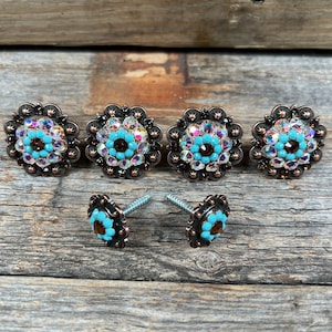 Copper Topaz Turquoise & AB Saddle Conchos