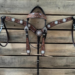 Hand Painted Floral AB Browband / One Ear - Breastcollar Tack Set #BBBC645