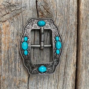 Antique Silver Cart Buckle with Turquoise Stones W198B