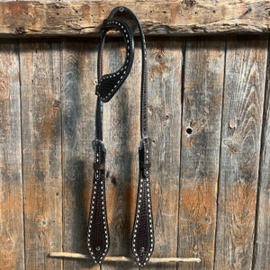 Dark Oil Basketweave Buckstitch Tooled One Ear Headstall / Bridle