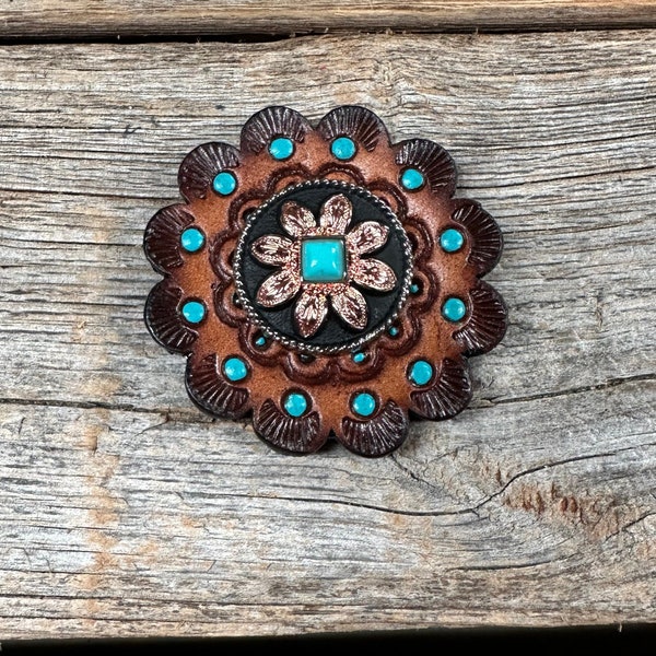 Leather Rosette Dark Oil Edges with Sunflower Western Concho R112W188S