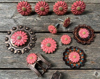 Pink Flower Western Concho W228