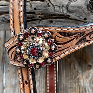 One Ear Headstall / Bridle - Gold Flower & European Crystal Conchos #OE242