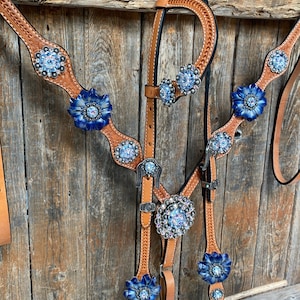 Light Oil Basketweave Blue Wither Strap, One Ear & Breastcollar Tack Set #OEBC438