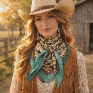 35X35" Emerald and Tan Floral Wild Rag / Scarf WR3448