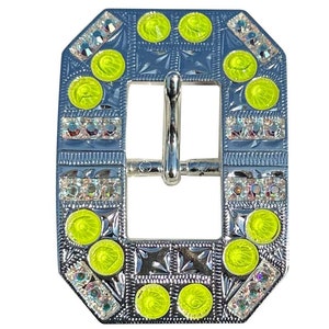 Neon Yellow and AB Bright Silver European Crystal Square Cart Buckle