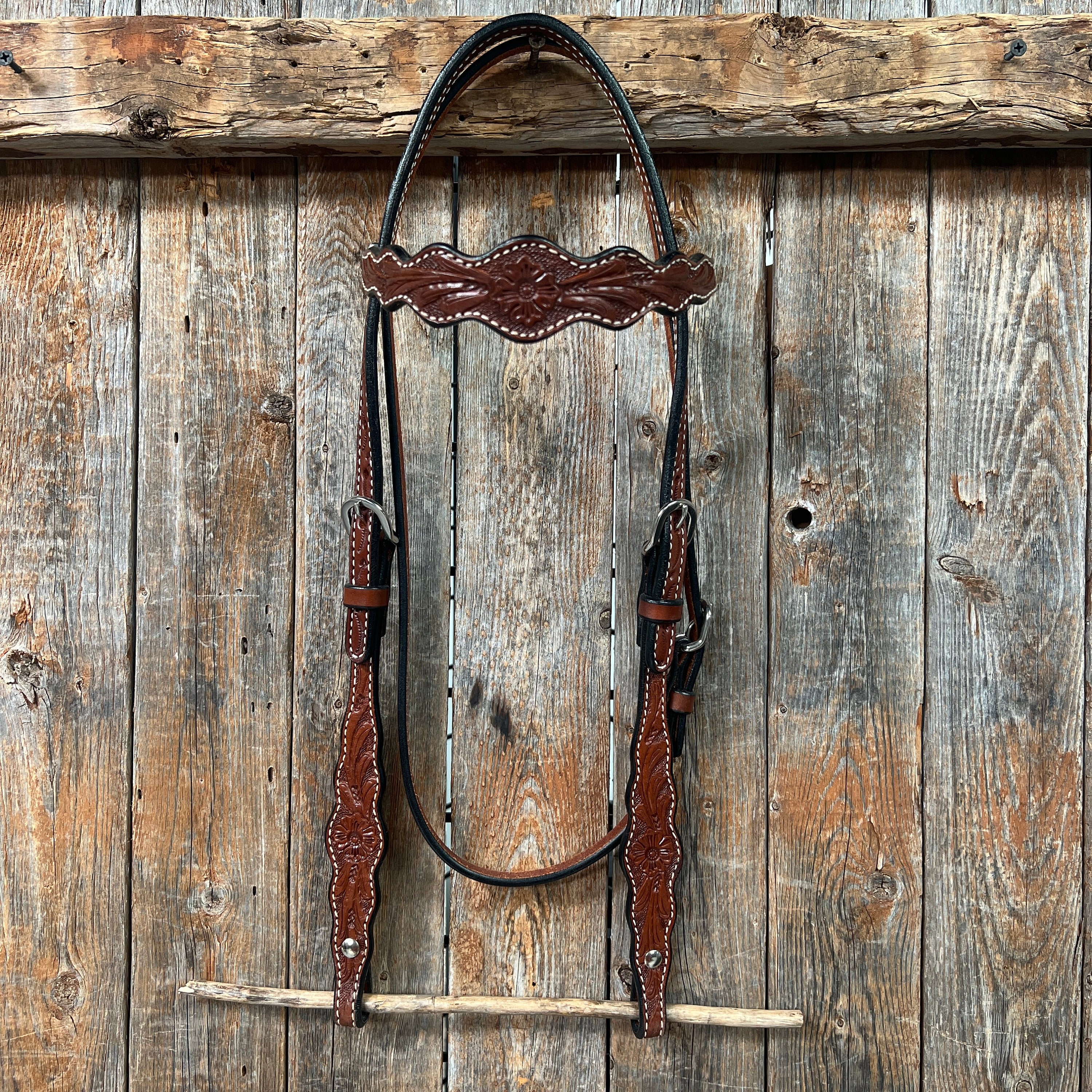 Floral Scalloped Medium Oil Browband Headstall / Bridle
