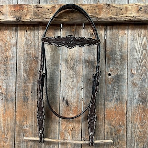 Floral Scalloped Dark Oil Browband Headstall / Bridle