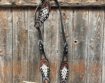 Dark Oil Cowhide One Ear Headstall / Bridle #FK102