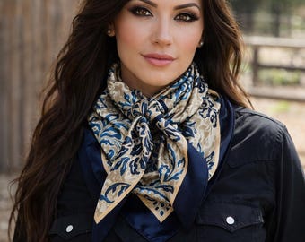 35X35" Cream and Blue Floral Wild Rag /Scarf WR2404