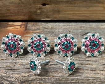 Ljus silverrosa och blågrön sadelconchos
