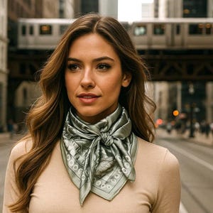 35X35&quot; Sage & White Paisley Wild Rag / Scarf WR3413