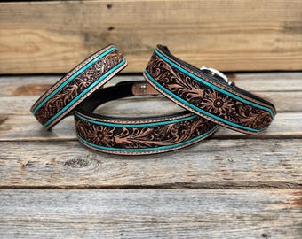 Turquoise Floral Padded Dog Collar #FKDC1