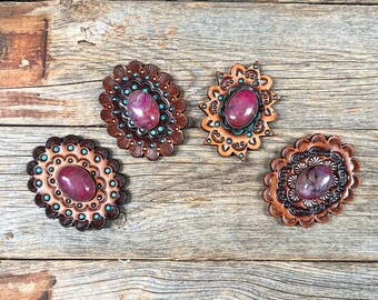 Fuchsia Cabochon Sten - Läder Rosett Alternativ