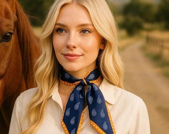 Navy and Rust Western Skinny Mini Wild Rag Scarf / Cowgirl Necktie #TW107