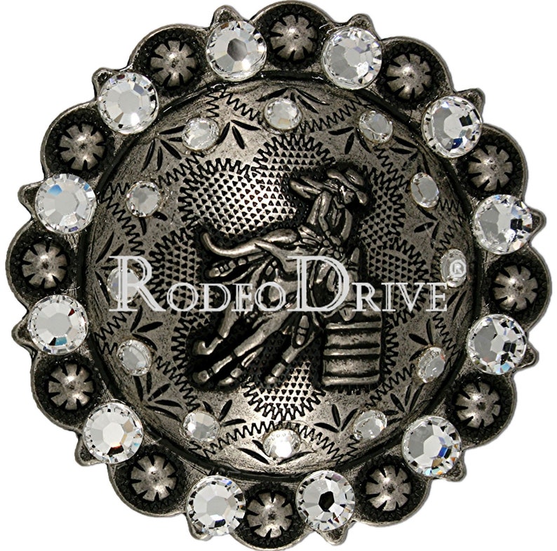 Clear Antique Silver Barrel Racer European Crystal Concho