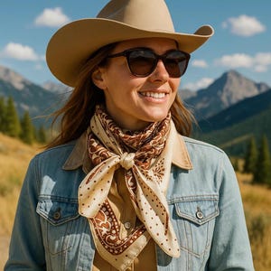 35X35&quot; Tan/Brown Polka Dot & Paisley Wild Rag / Scarf WR445