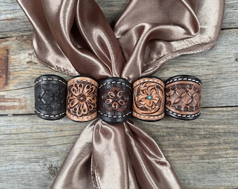 Tooled Leather Wild Rag Slides - Assorted
