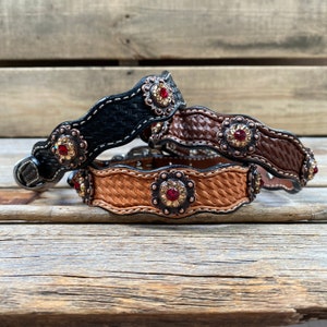 Collar de cuero para perro con conchos color cobre, rubí y champán, de 25 a 55 cm - DC38