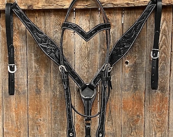 Floral Tooled Black Tack Set