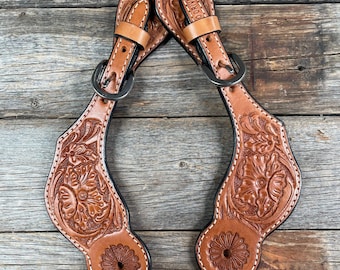 Light Oil Floral Tooled Spur Straps
