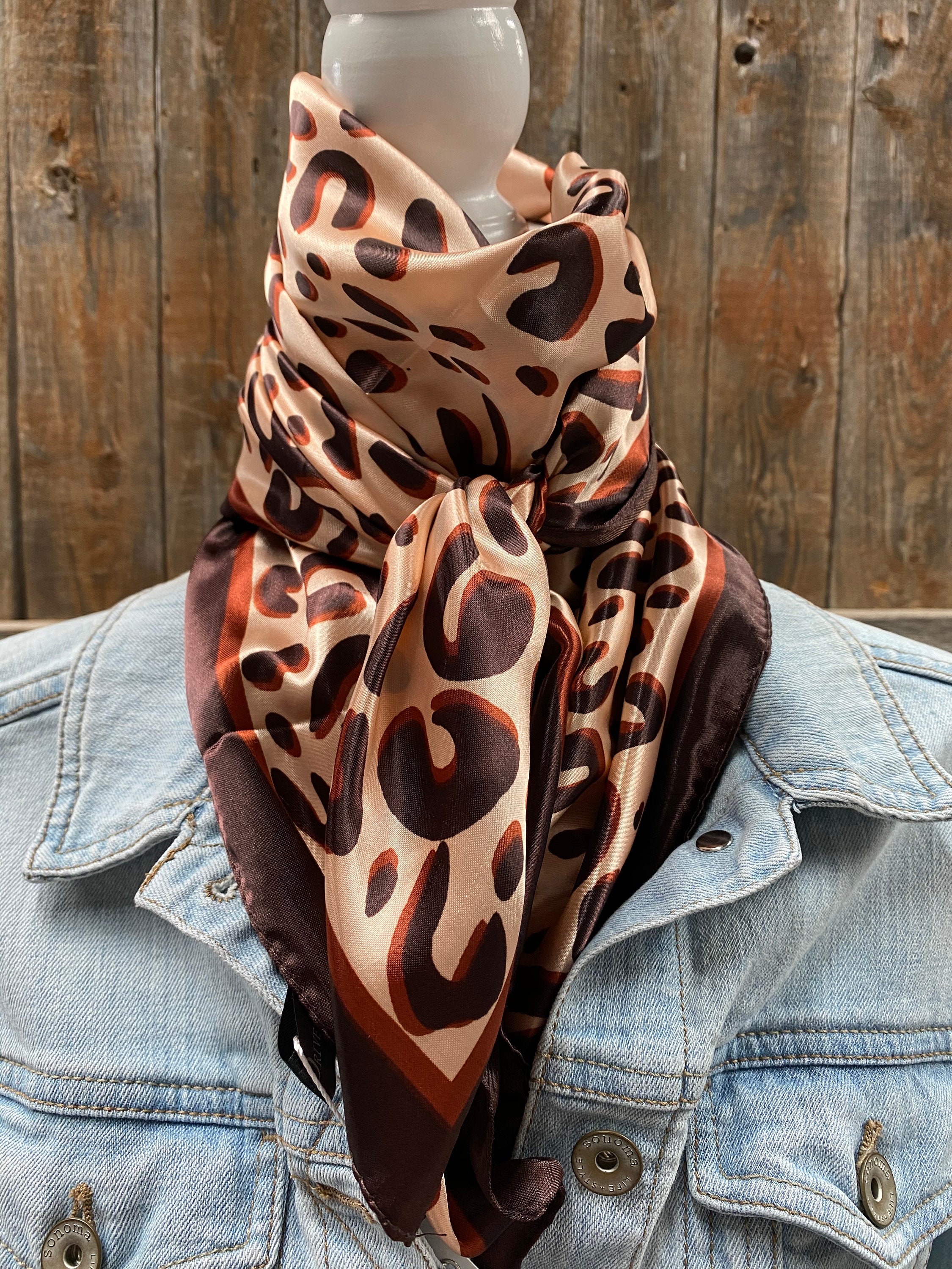 Women square scarf Western cowboy elements Leopard print wild silk