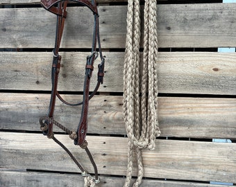 Medium Oil Floral V-Brow Tan Loping Hackamore #LHK033