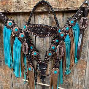 Dark Oil Copper Dot Turquoise Browband/one Ear Tack Set BBBC498 - Etsy