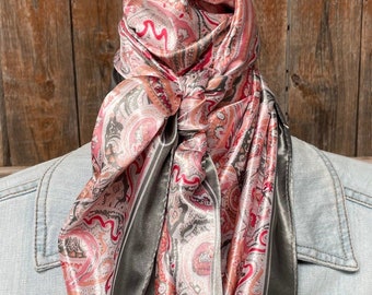 35x35" Pink & Grey Abstract Paisley  Wild Rag/Scarf WR3416